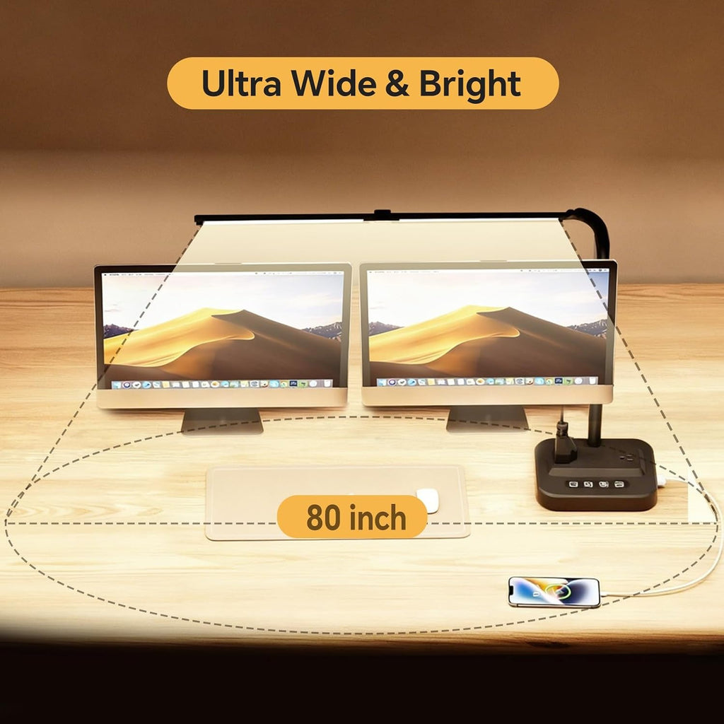 Dual Head Desk Lamp with Outlets & USB Charging