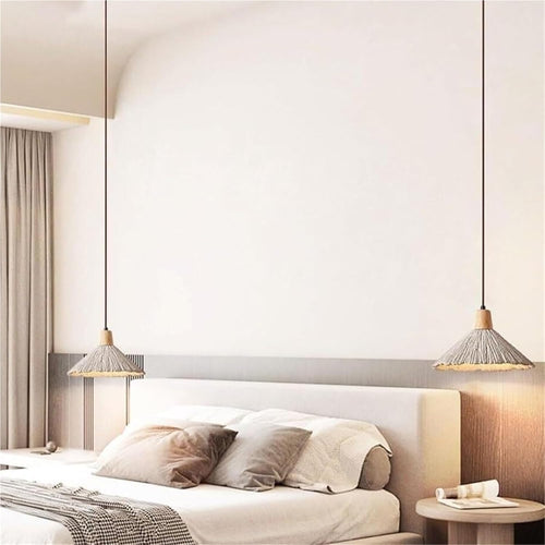 10" Grey Ribbed Cement Wood Pendant Light