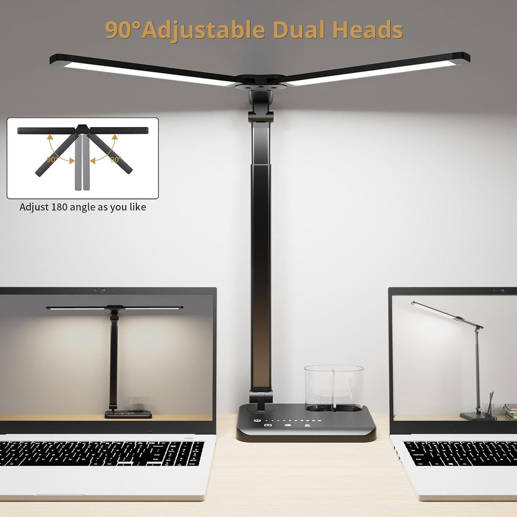 Dual Head LED Desk Lamp with Dual USB,15W