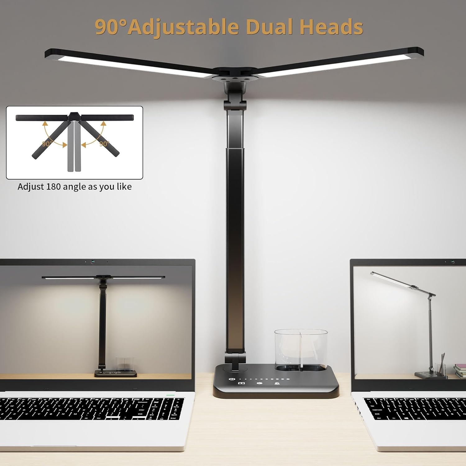 Dual Head LED Desk Lamp with Dual USB,15W
