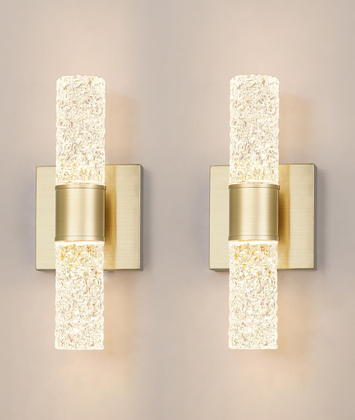 Brushed Gold Crystal LED Wall Sconces Set of 2