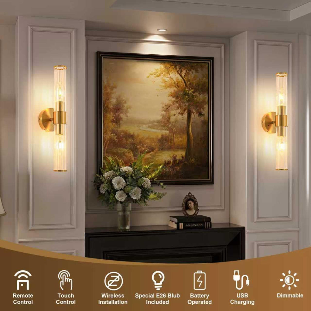 Gold Rechargeable Wall Sconces Set of 2