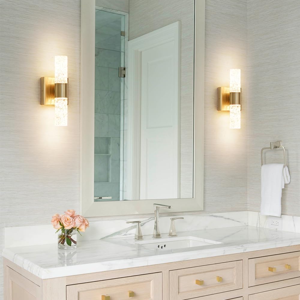 Brushed Gold Crystal LED Wall Sconces Set of 2
