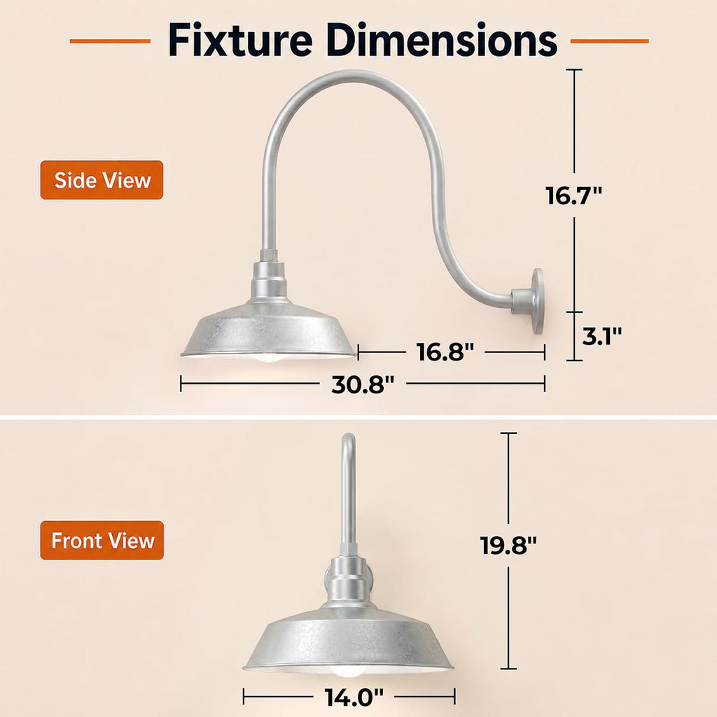 14" Galvanized Gooseneck Barn Light, 5000K
