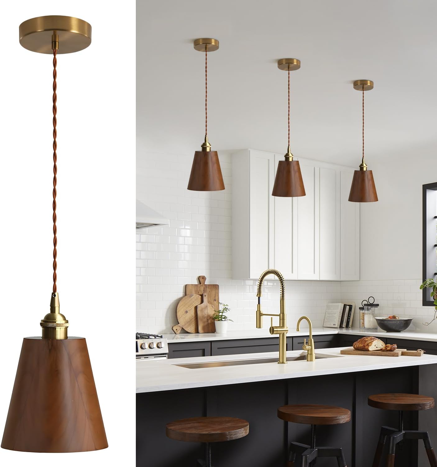 Modern Cone Solid Wood Pendant Light