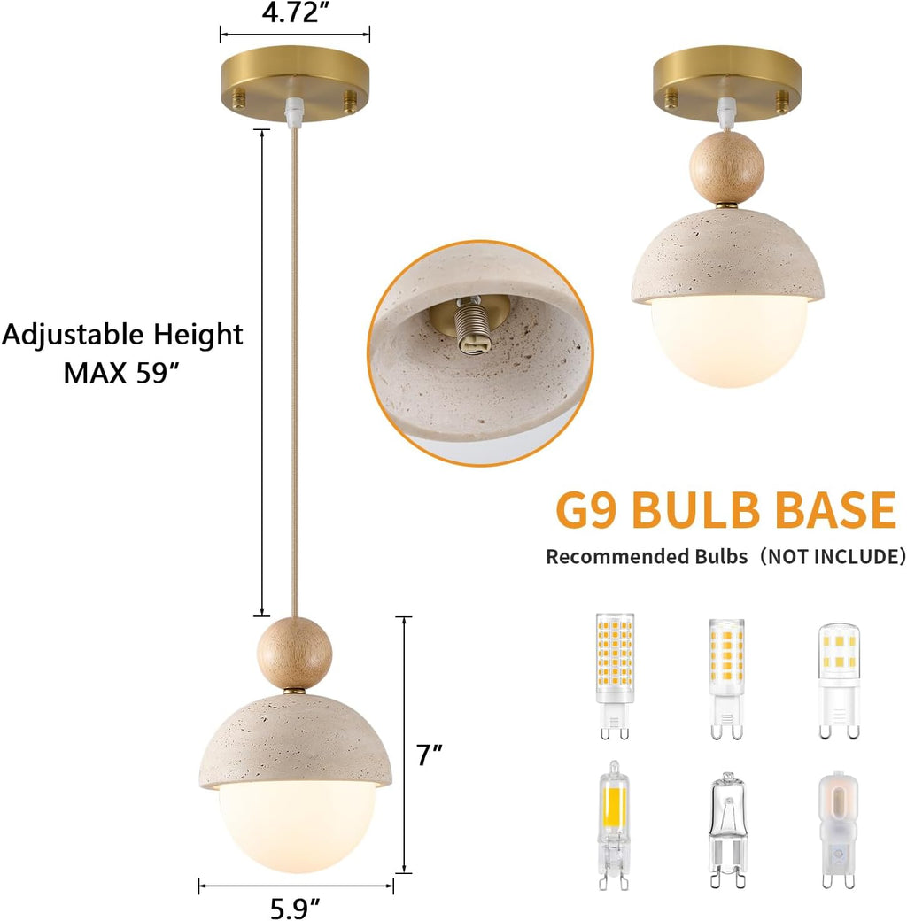 Travertine Wood Brass Pendant Light