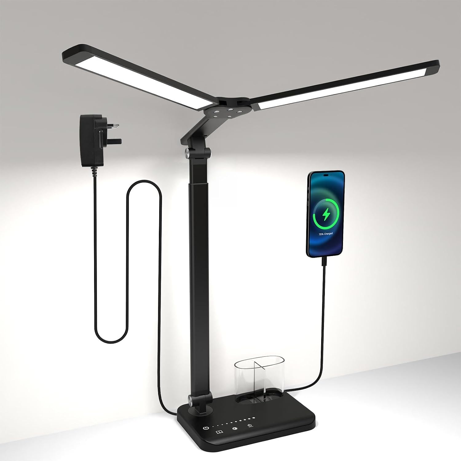 Dual Head LED Desk Lamp with Dual USB,15W