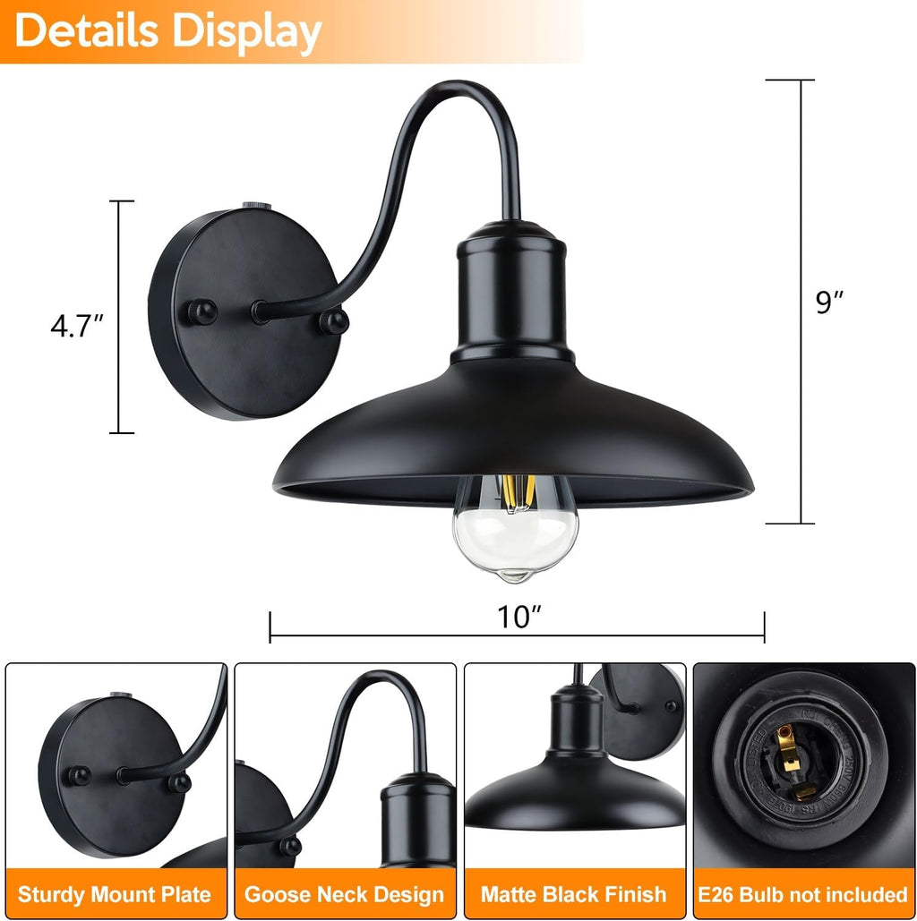 10" Black Gooseneck Outdoor Barn Light, 1 Pack