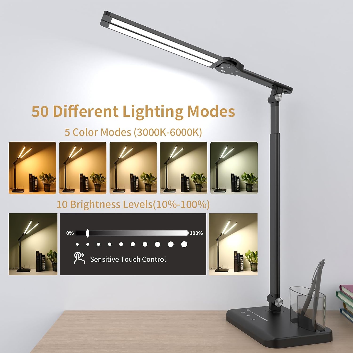 Dual Head LED Desk Lamp with Dual USB,15W