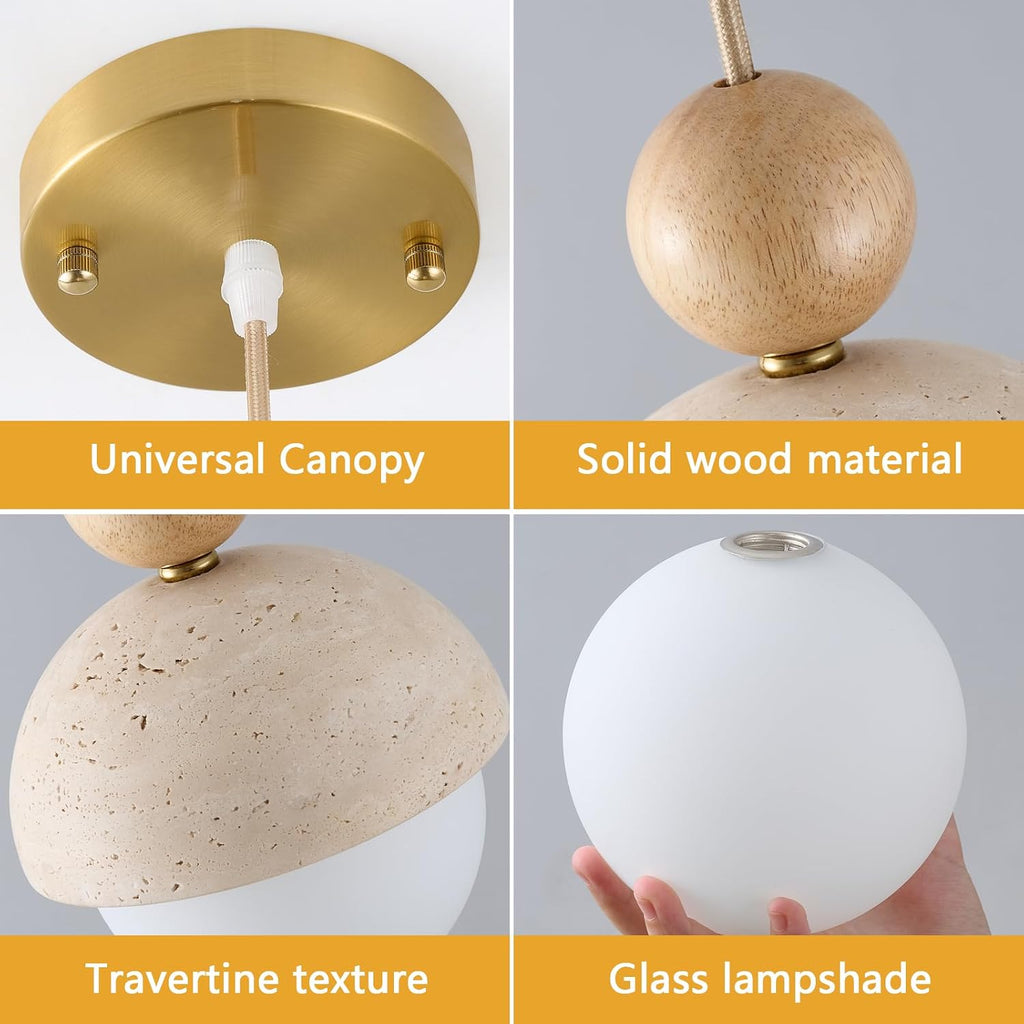 Travertine Wood Brass Pendant Light