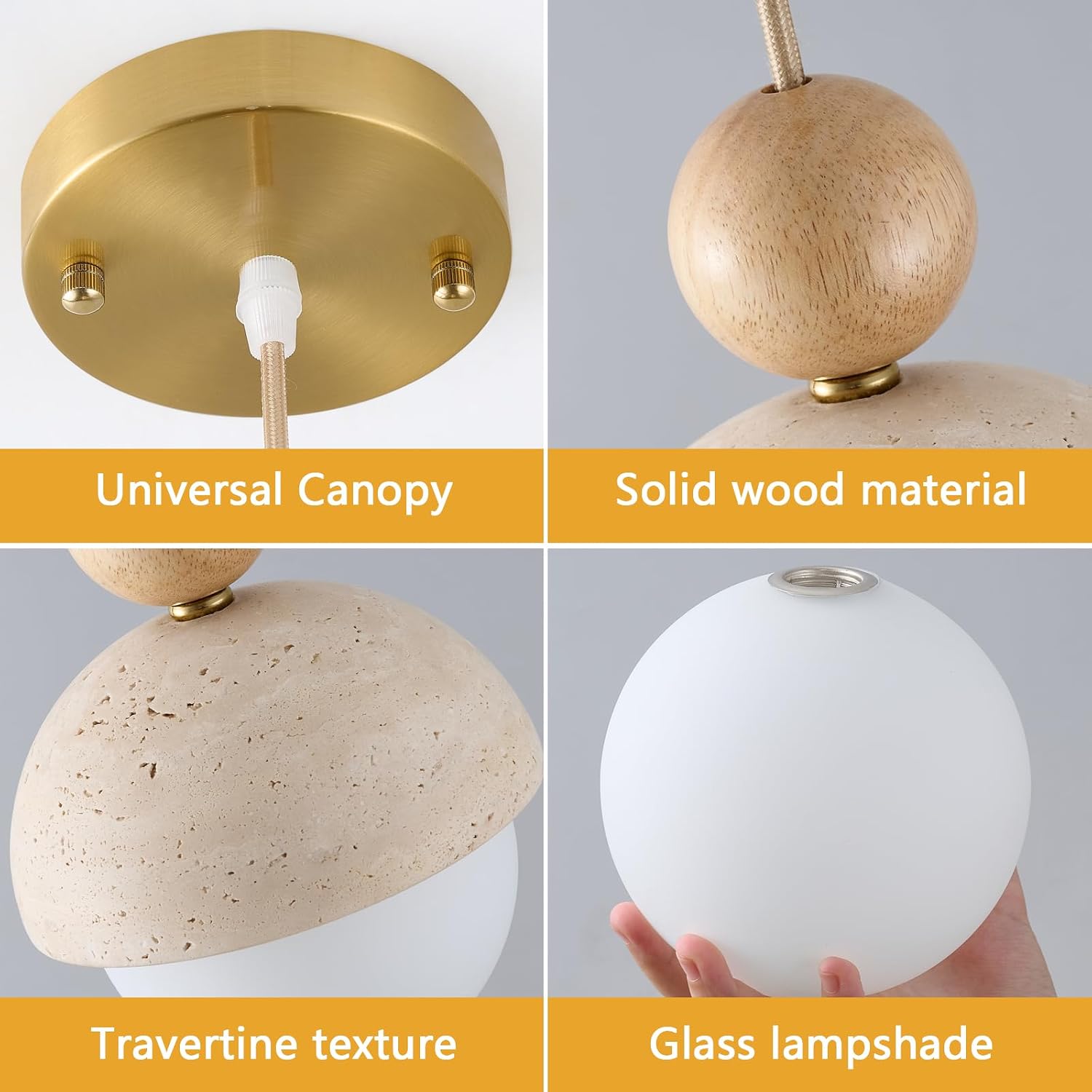 Travertine Wood Brass Pendant Light