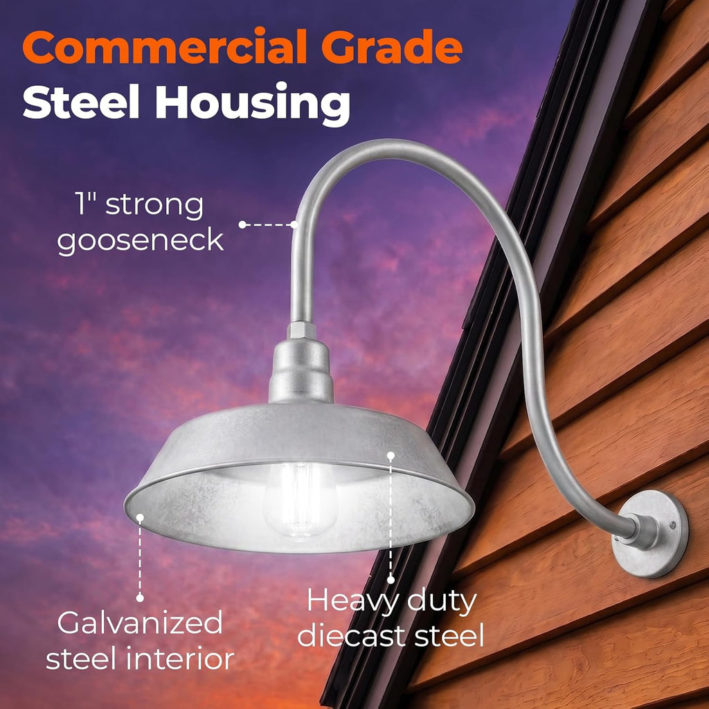 14" Galvanized Gooseneck Barn Light, 5000K