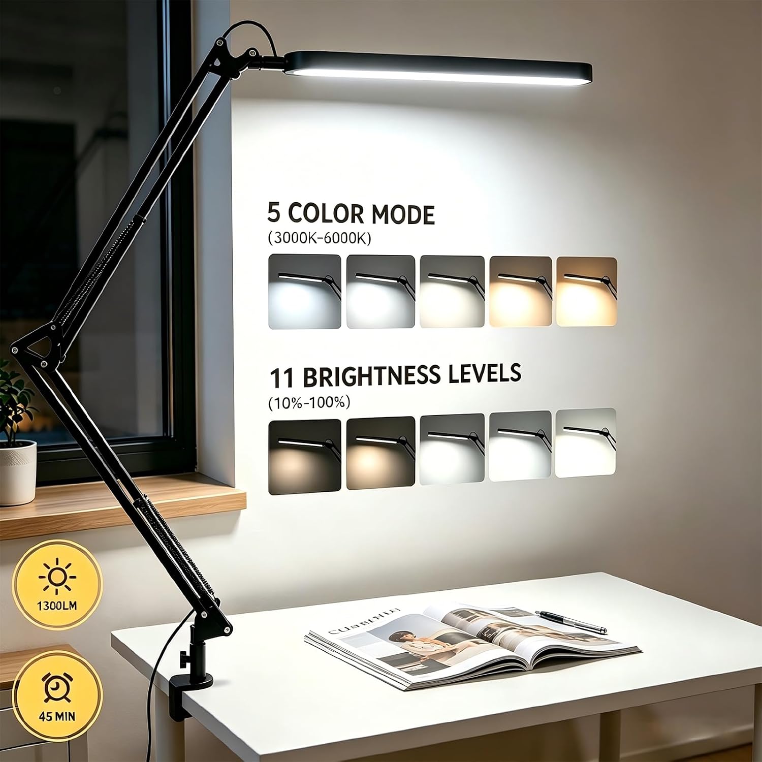 Swing Arm LED Desk Lamp, Black