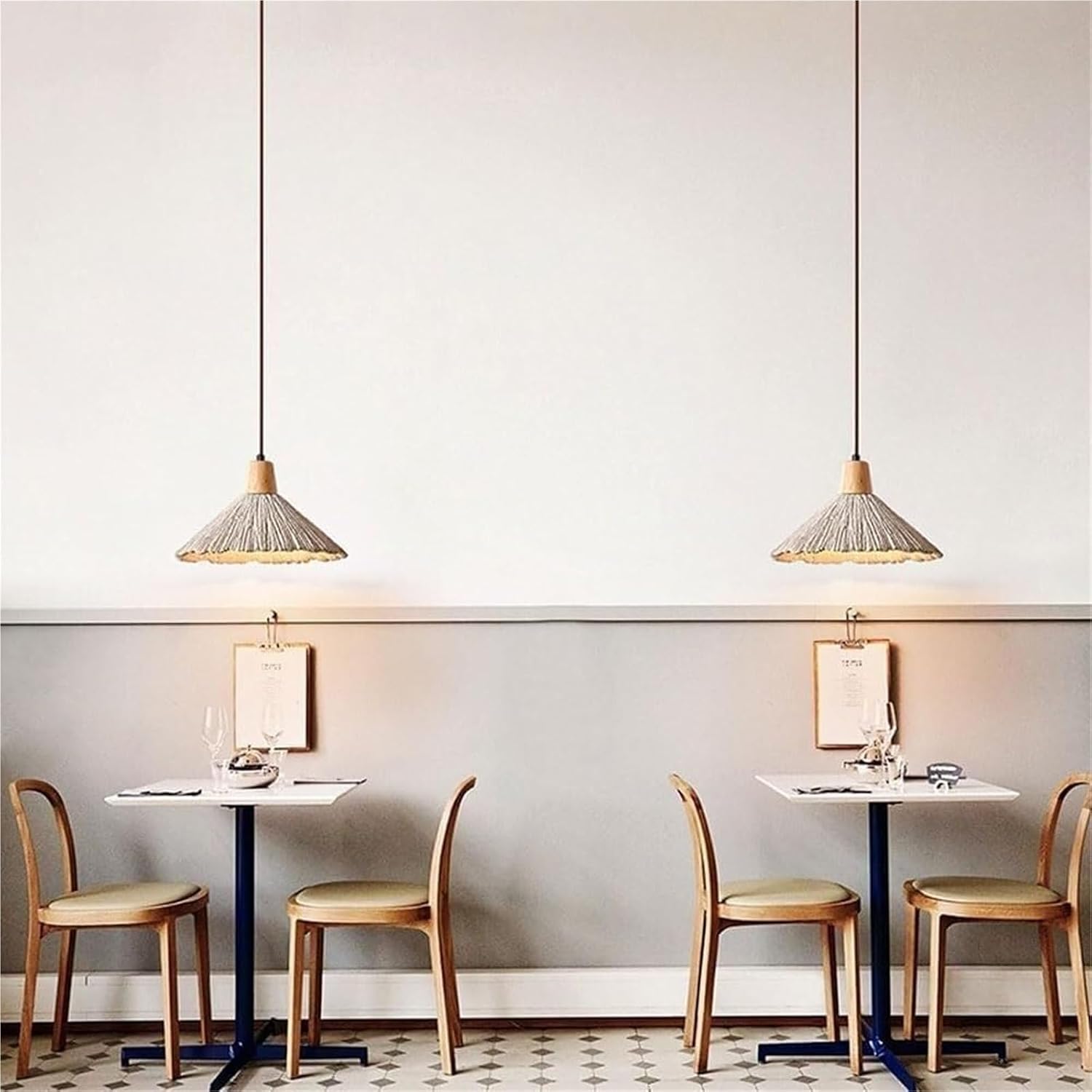 10" Grey Ribbed Cement Wood Pendant Light