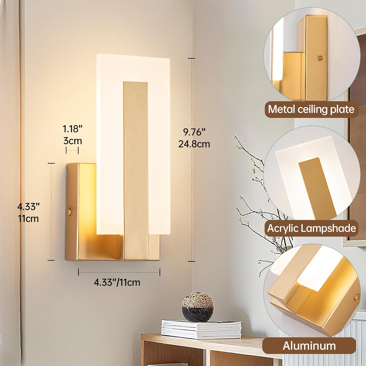 Modern Gold Acrylic Wall Sconces Set of 2