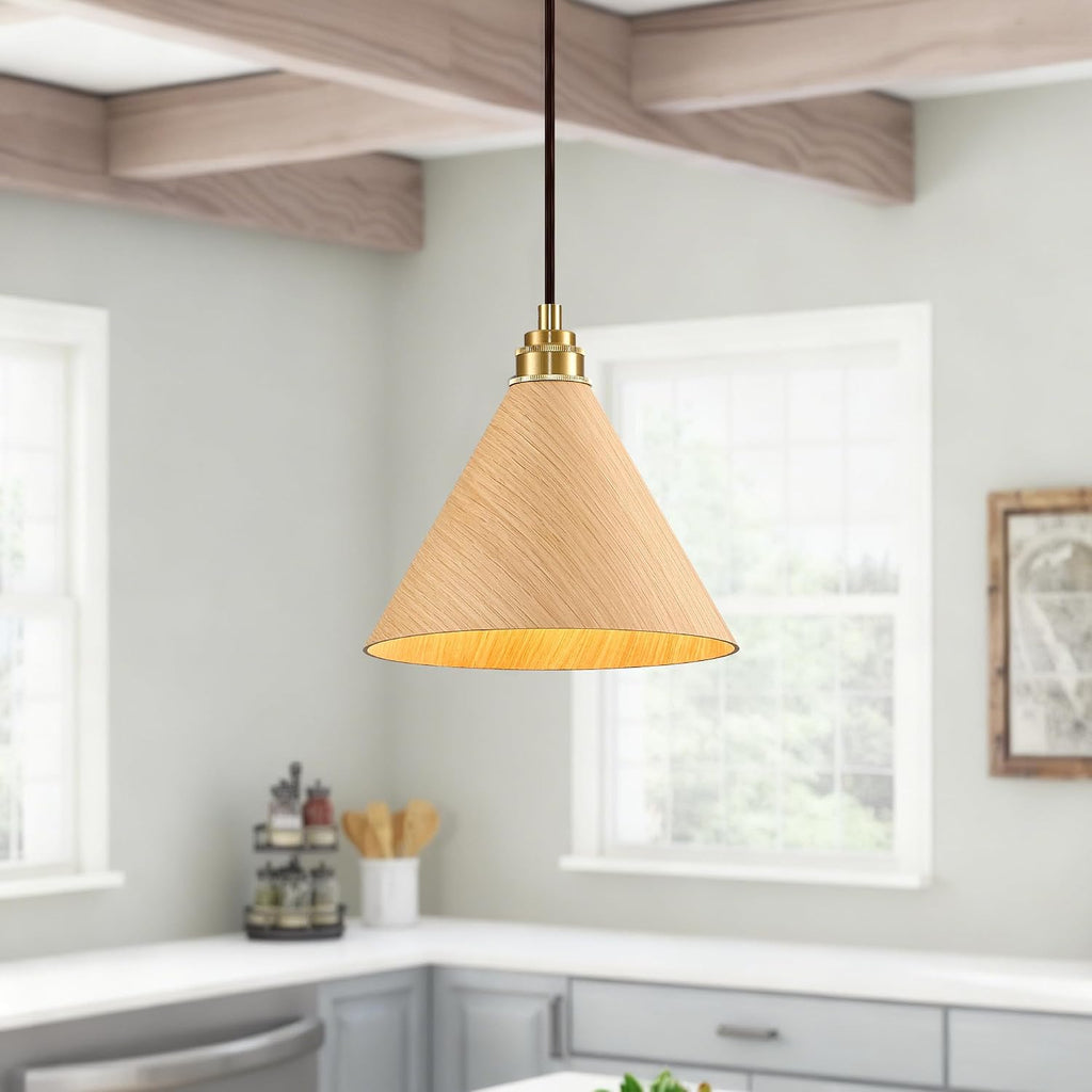 8.3" Natural Wood Gold Pendant Light, 1-Pack