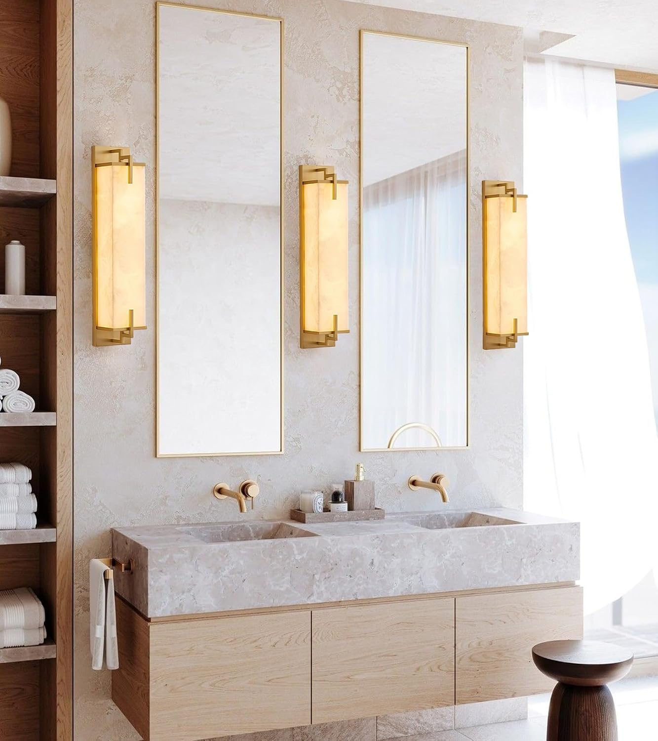 23.6" Gold Natural Alabaster Wall Sconce