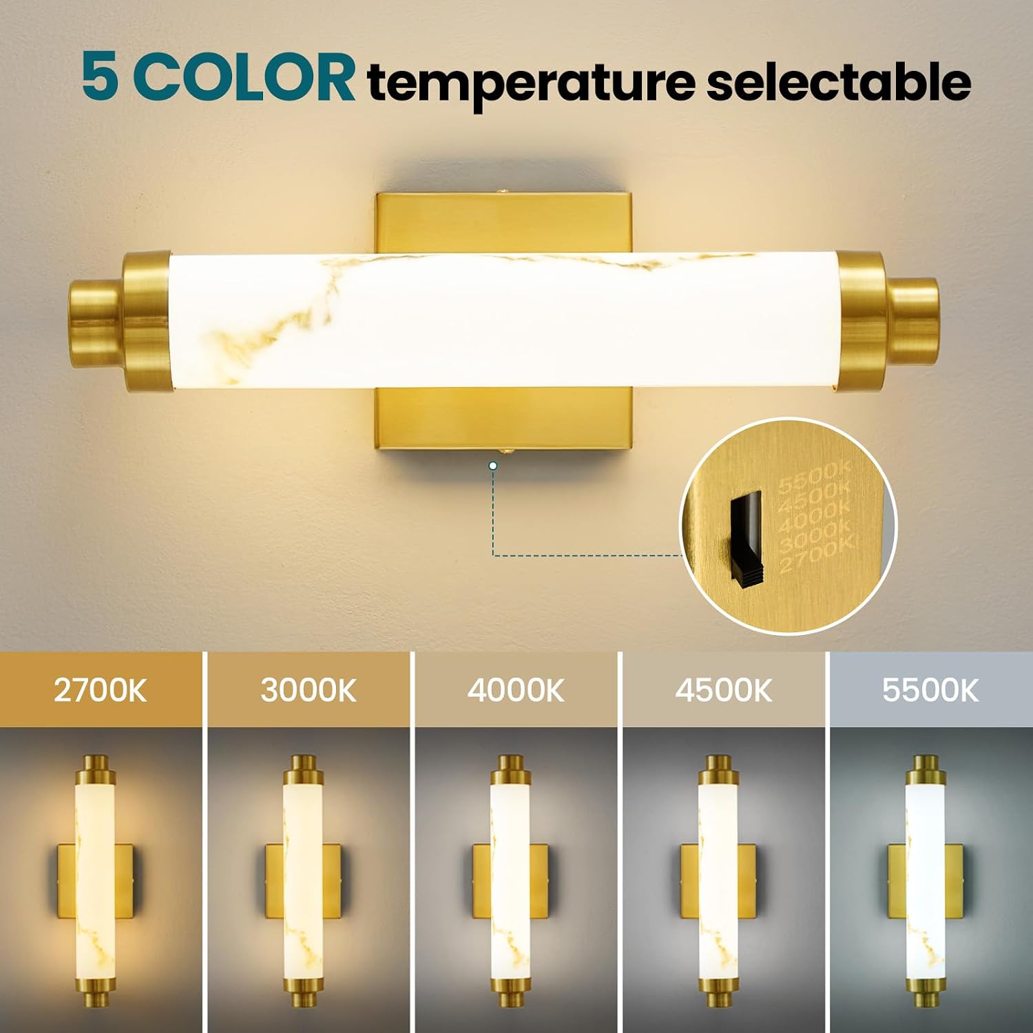 16" Brushed Gold LED Wall Sconces Set of 2