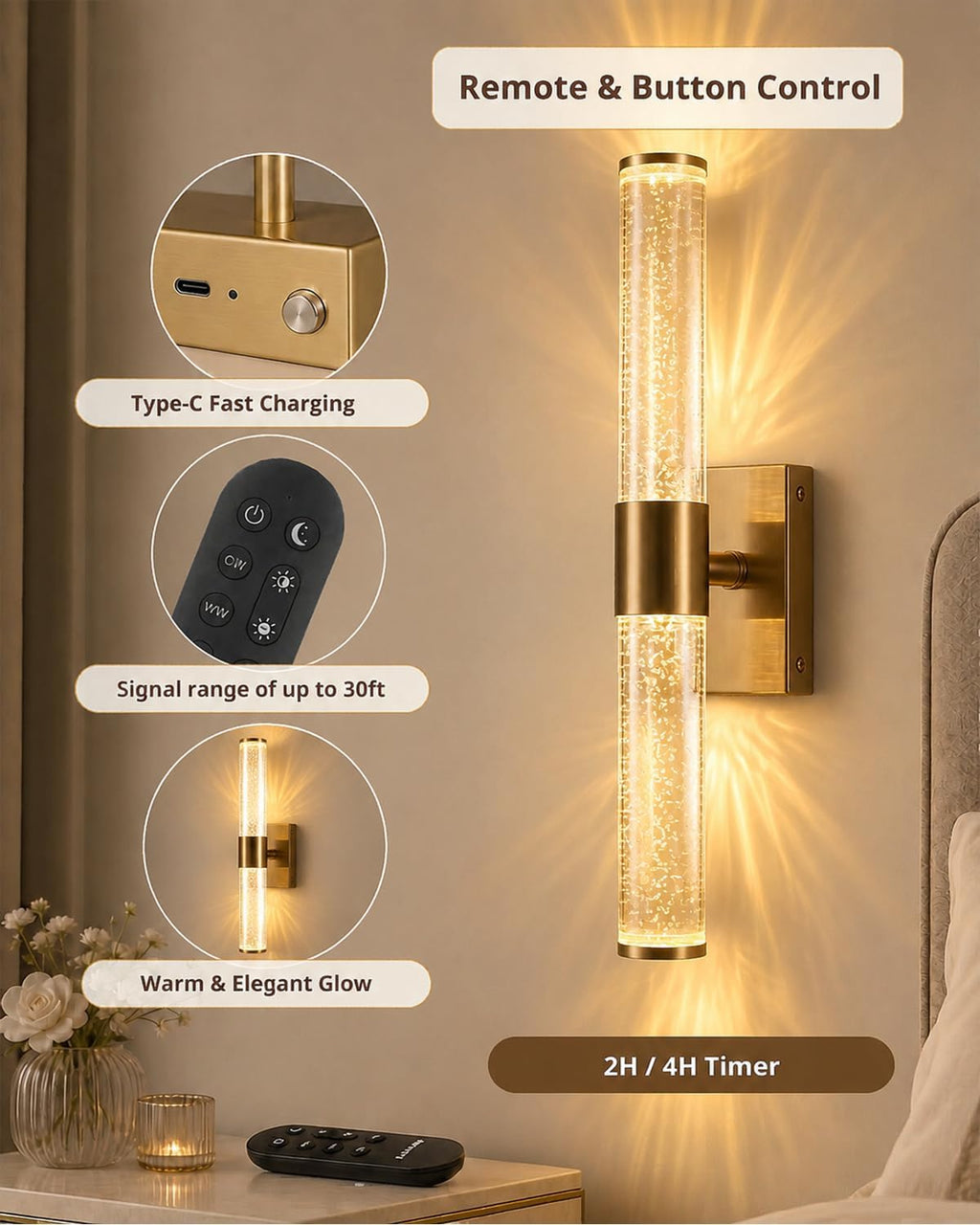 Battery Operated Wall Sconces Set of 2