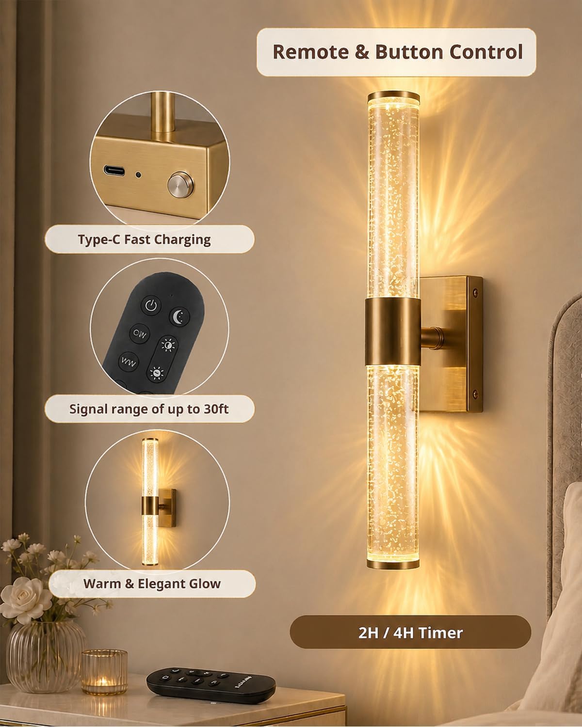 Battery Operated Wall Sconces Set of 2