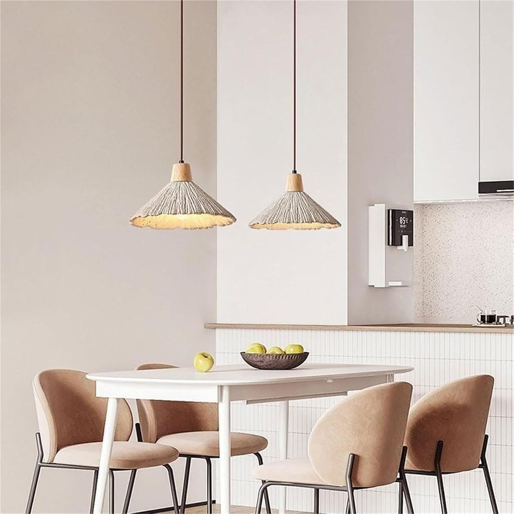 10" Grey Ribbed Cement Wood Pendant Light