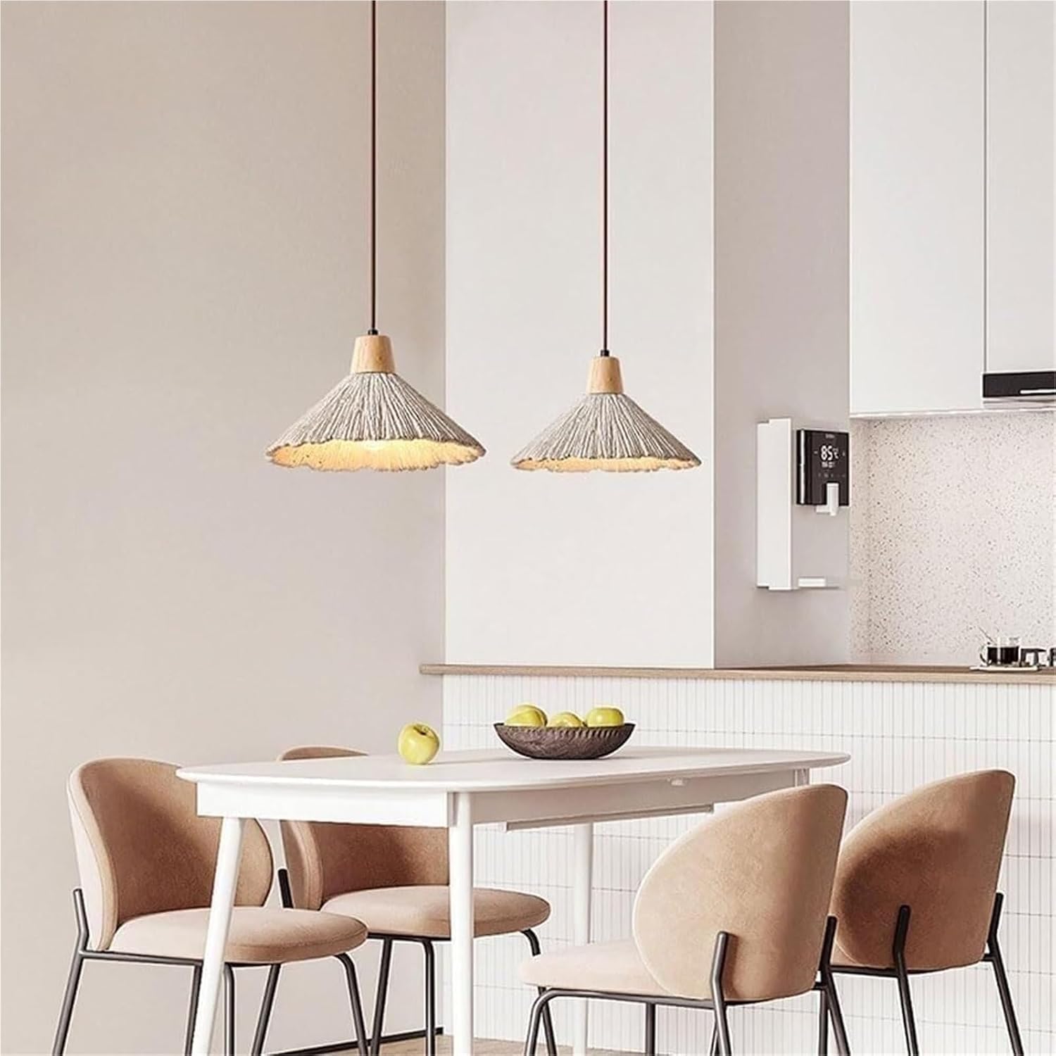 10" Grey Ribbed Cement Wood Pendant Light