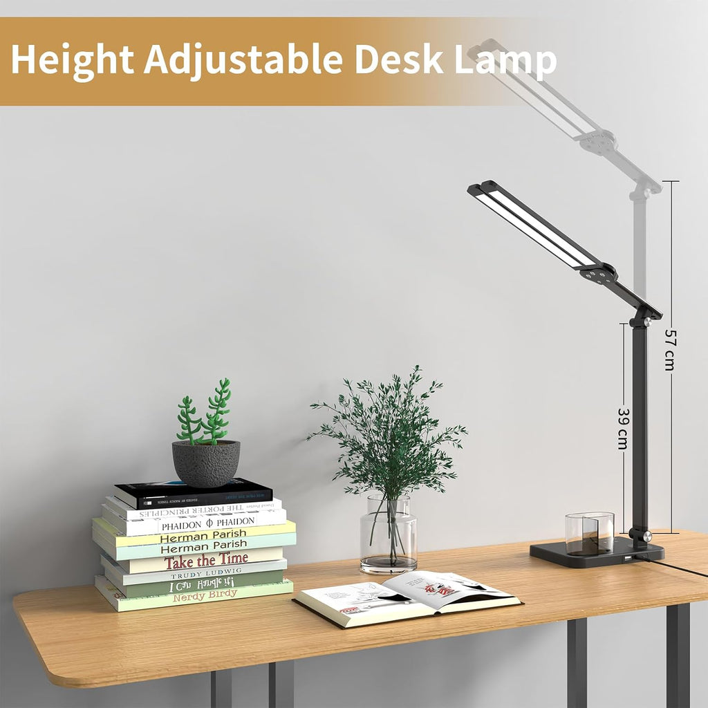 Dual Head LED Desk Lamp with Dual USB,15W