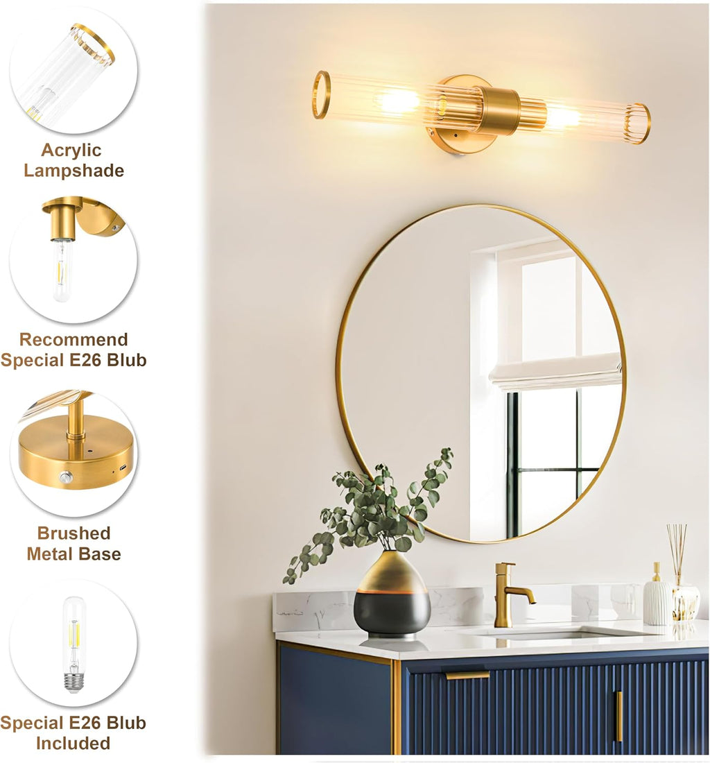 Gold Rechargeable Wall Sconces Set of 2