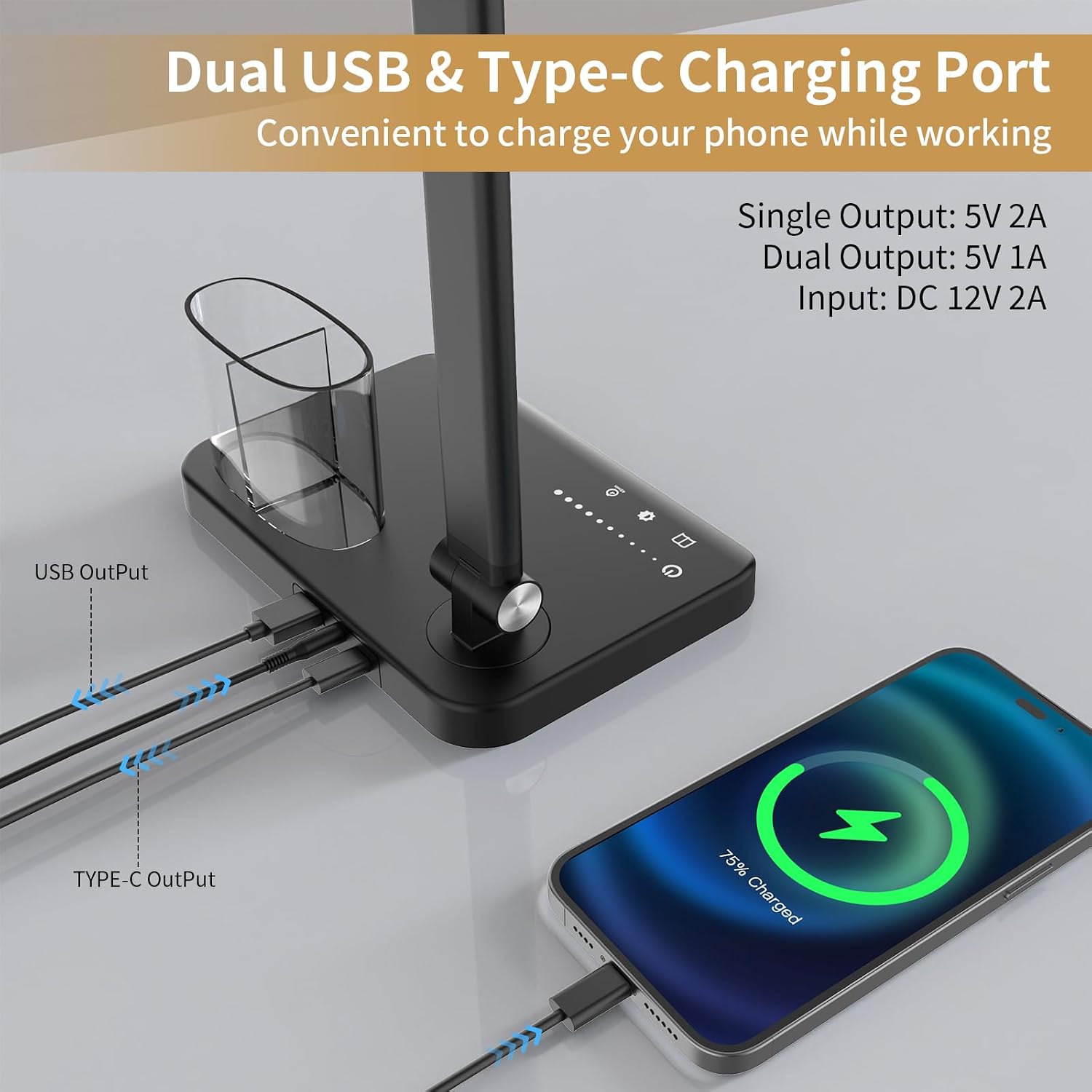 Dual Head LED Desk Lamp with Dual USB,15W
