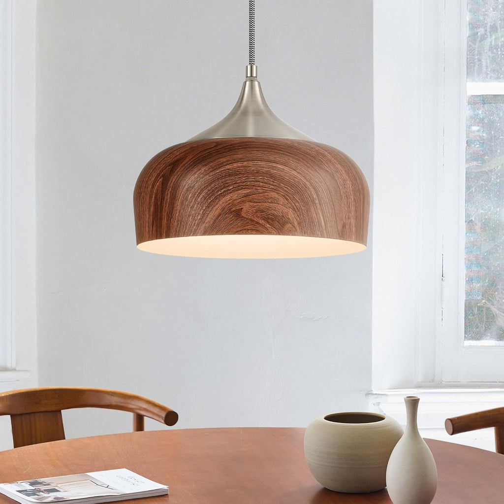 12" Wooden Pattern Dome Pendant Light