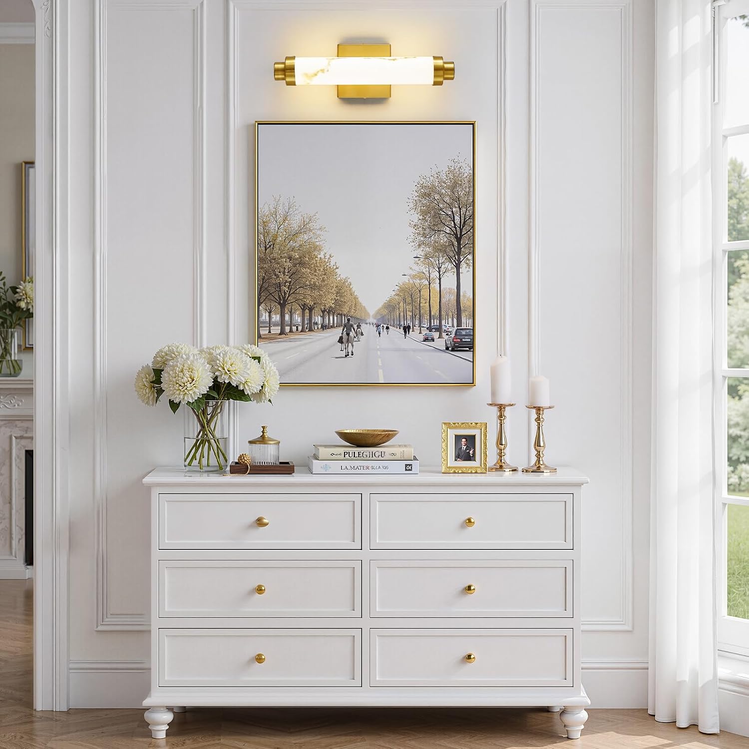 16" Brushed Gold LED Wall Sconces Set of 2