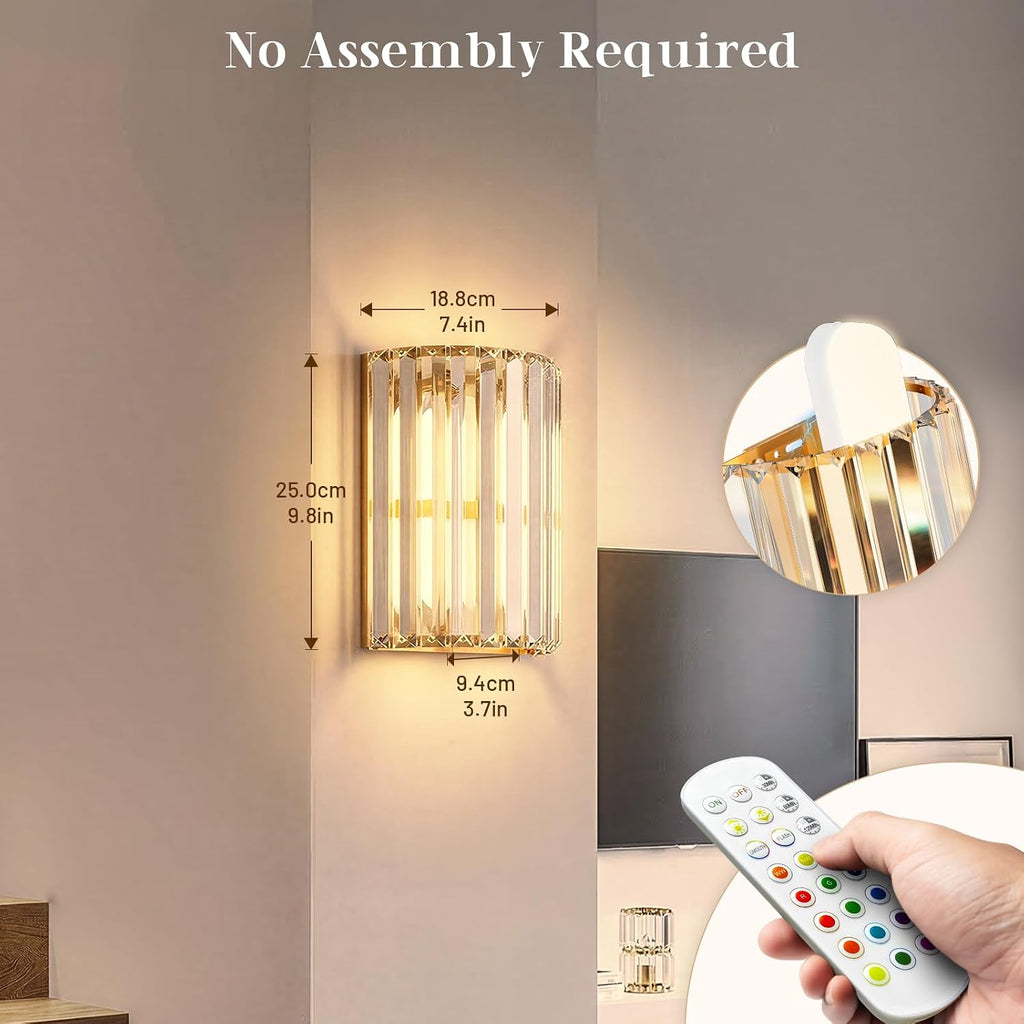 Gold Rechargeable Crystal Wall Sconces Set of 2