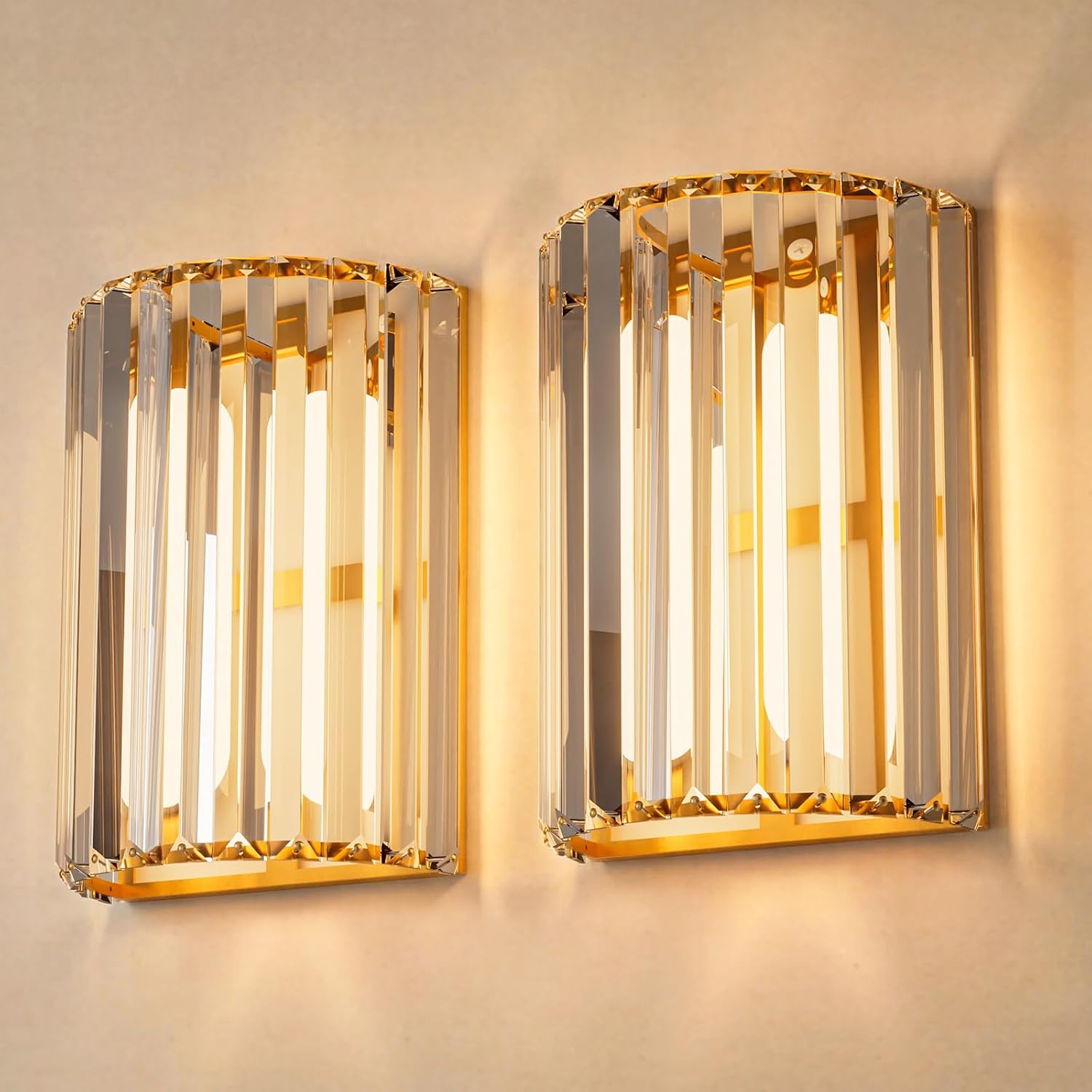 Gold Rechargeable Crystal Wall Sconces Set of 2
