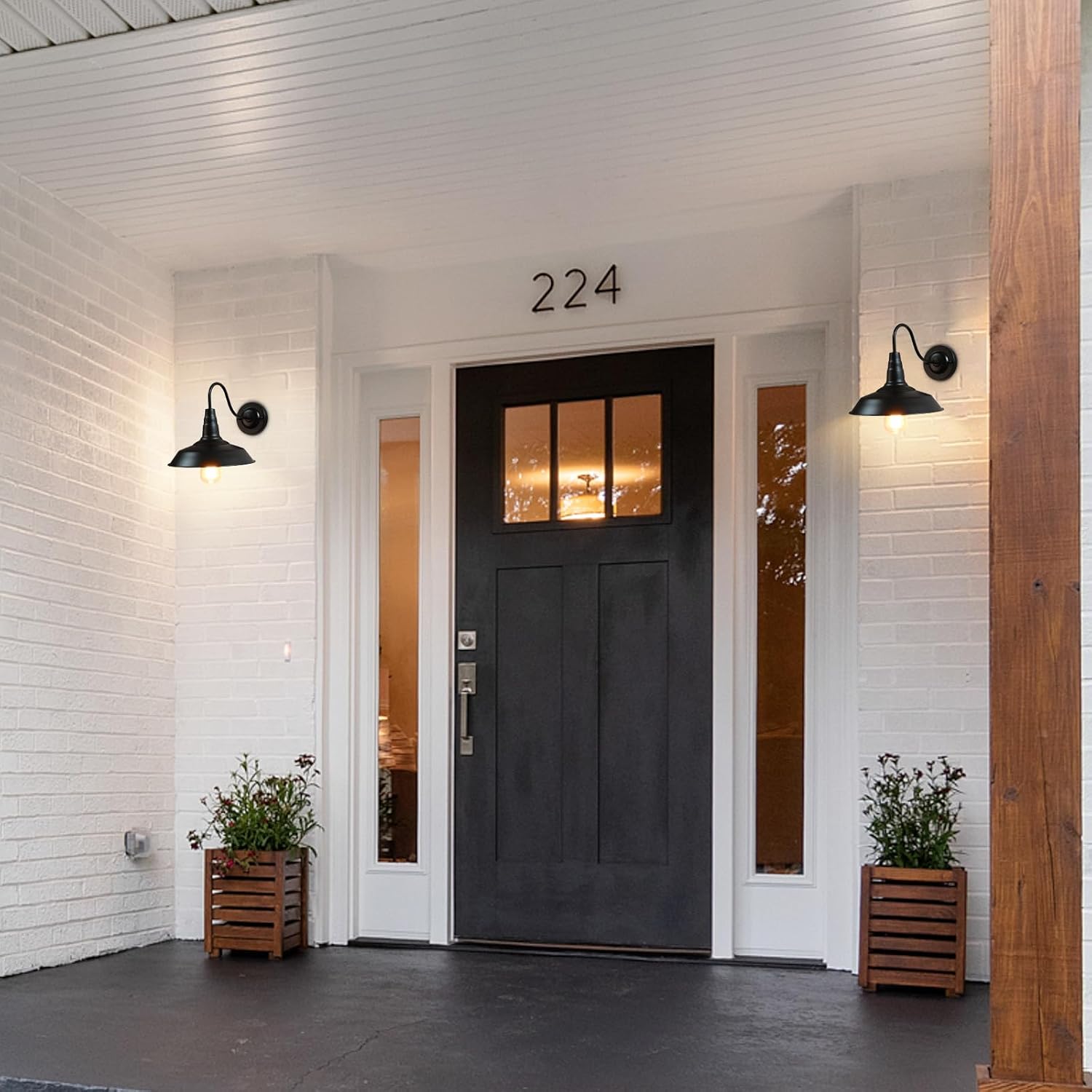 Black Gooseneck Barn Wall Sconces Set of 2