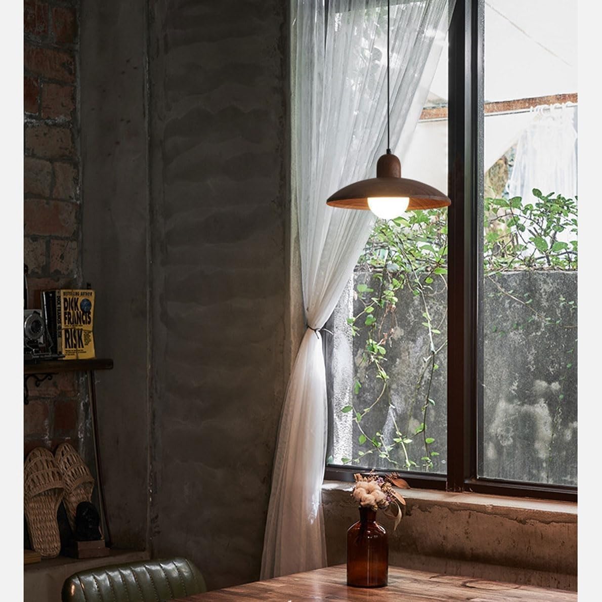11.8" Globe Glass Wood Grain Pendant Light