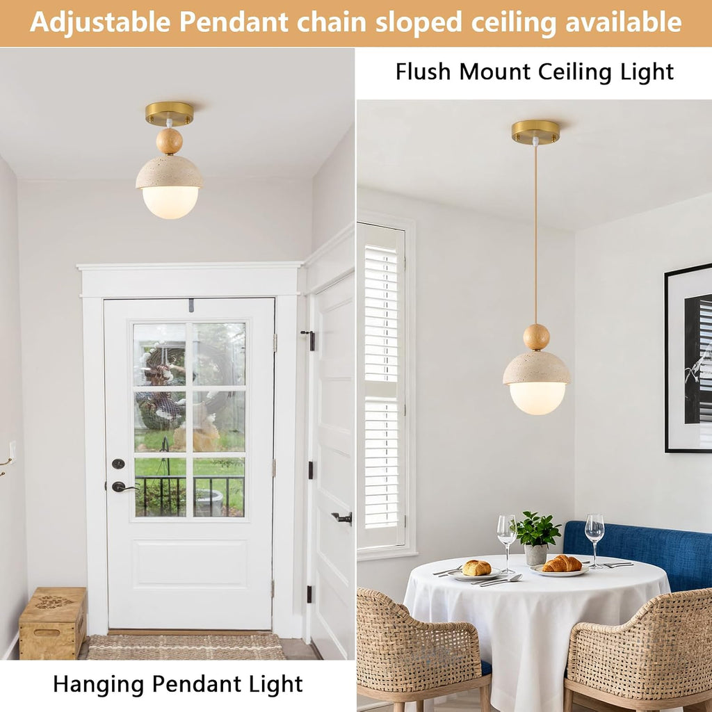 Travertine Wood Brass Pendant Light