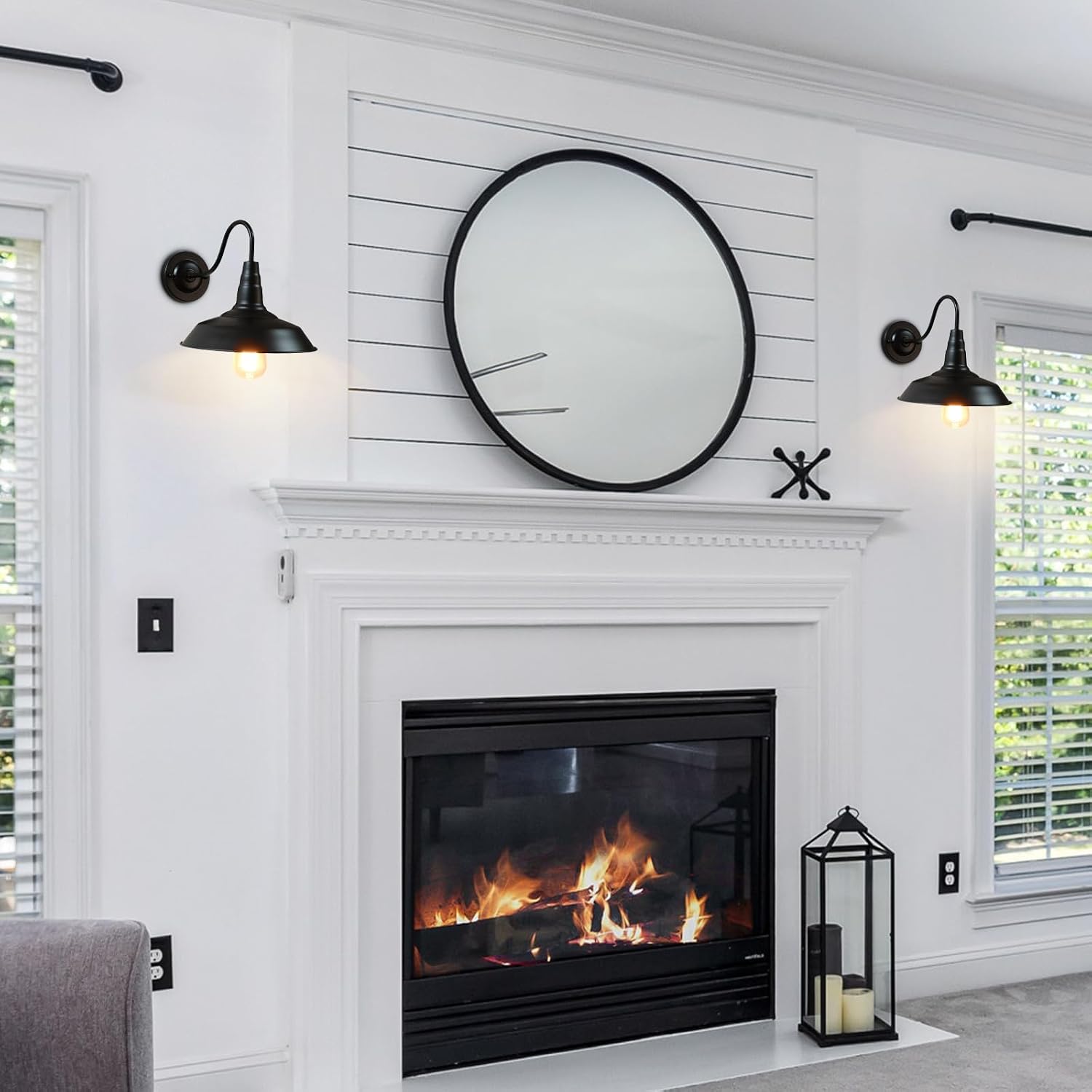 Black Gooseneck Barn Wall Sconces Set of 2