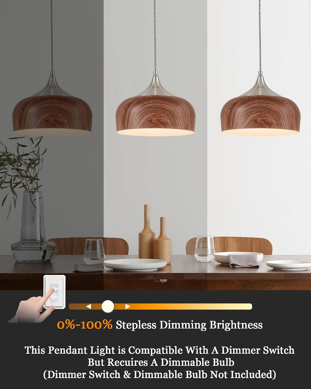 12" Wooden Pattern Dome Pendant Light