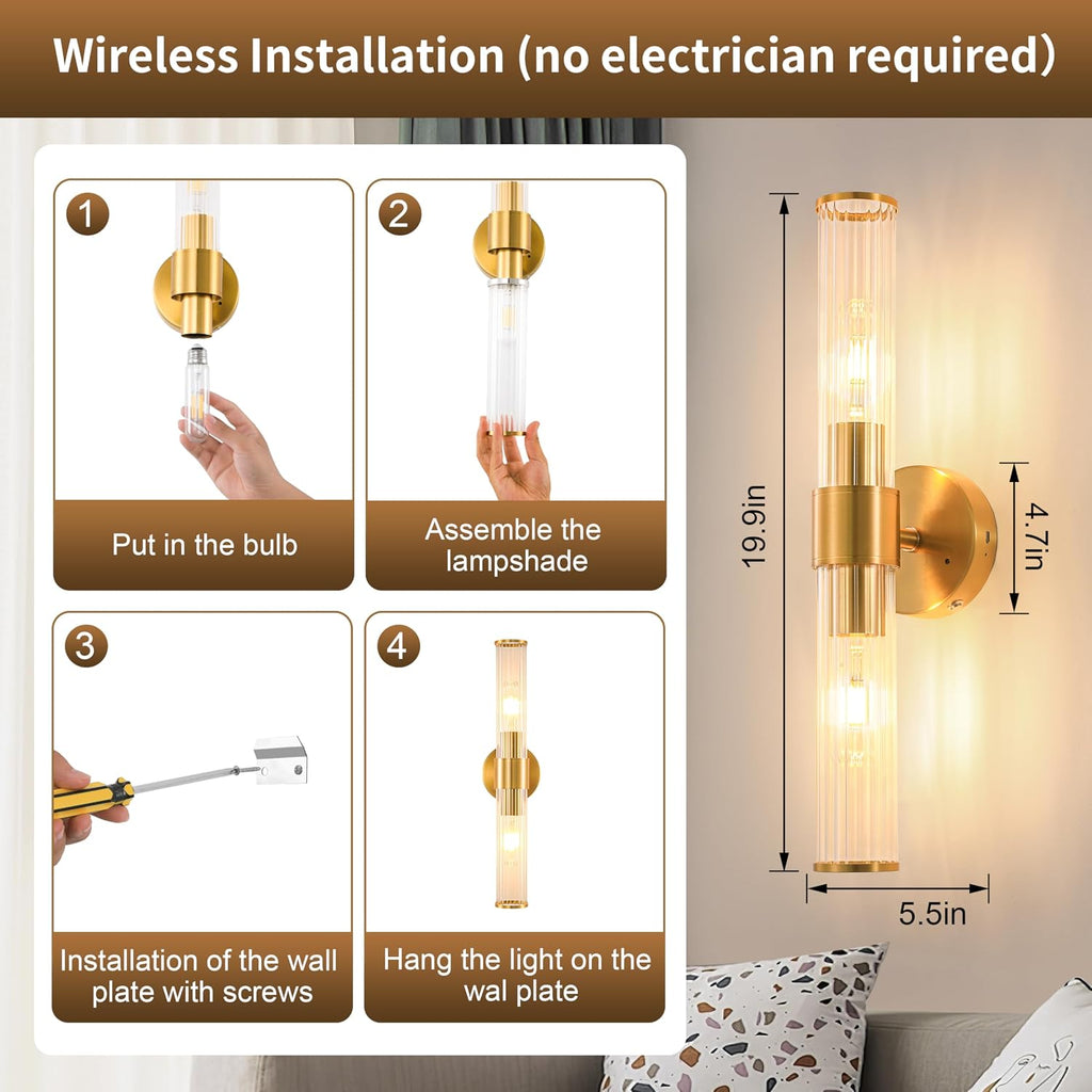 Gold Rechargeable Wall Sconces Set of 2