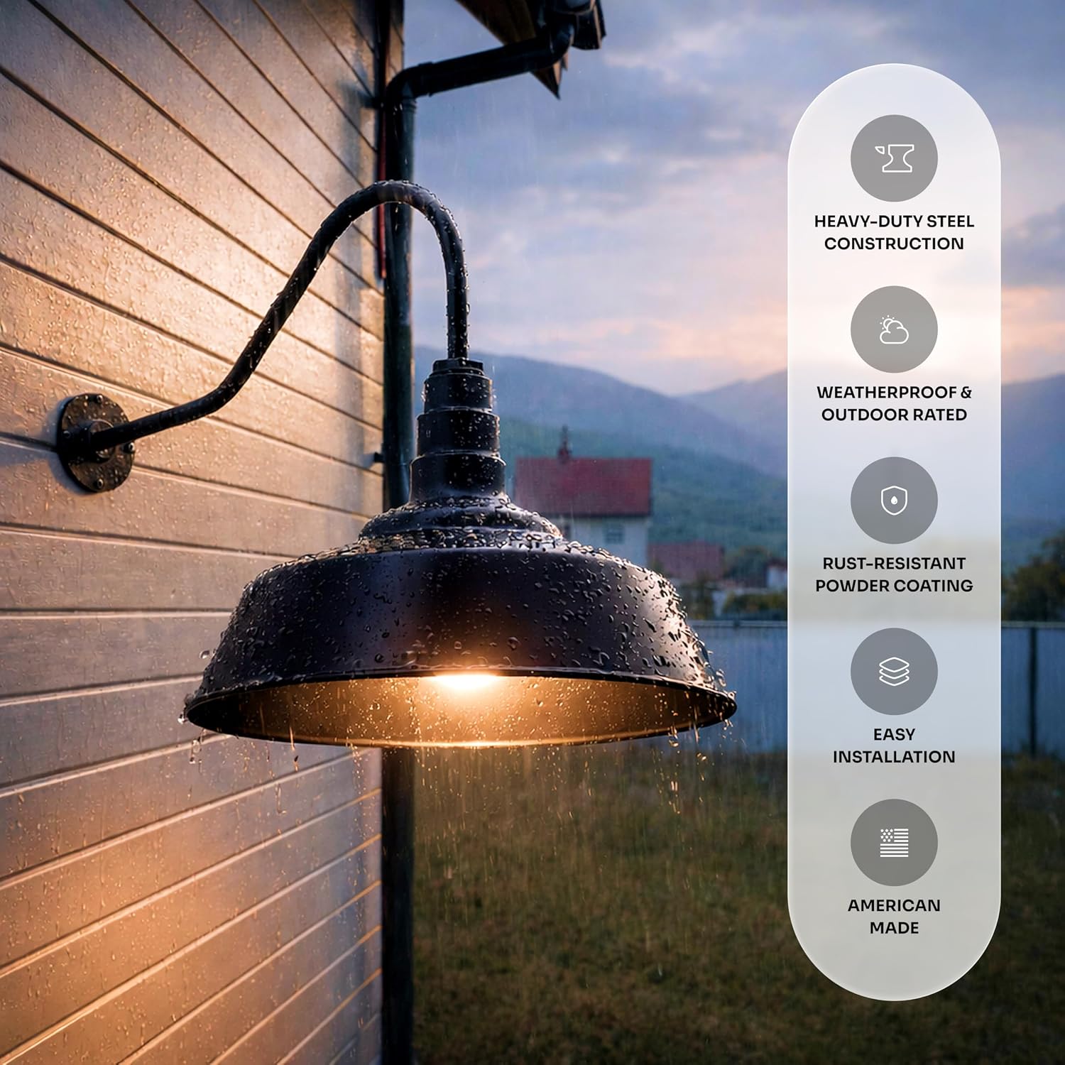 23" Matte Black Gooseneck Barn Light with 20" Dome