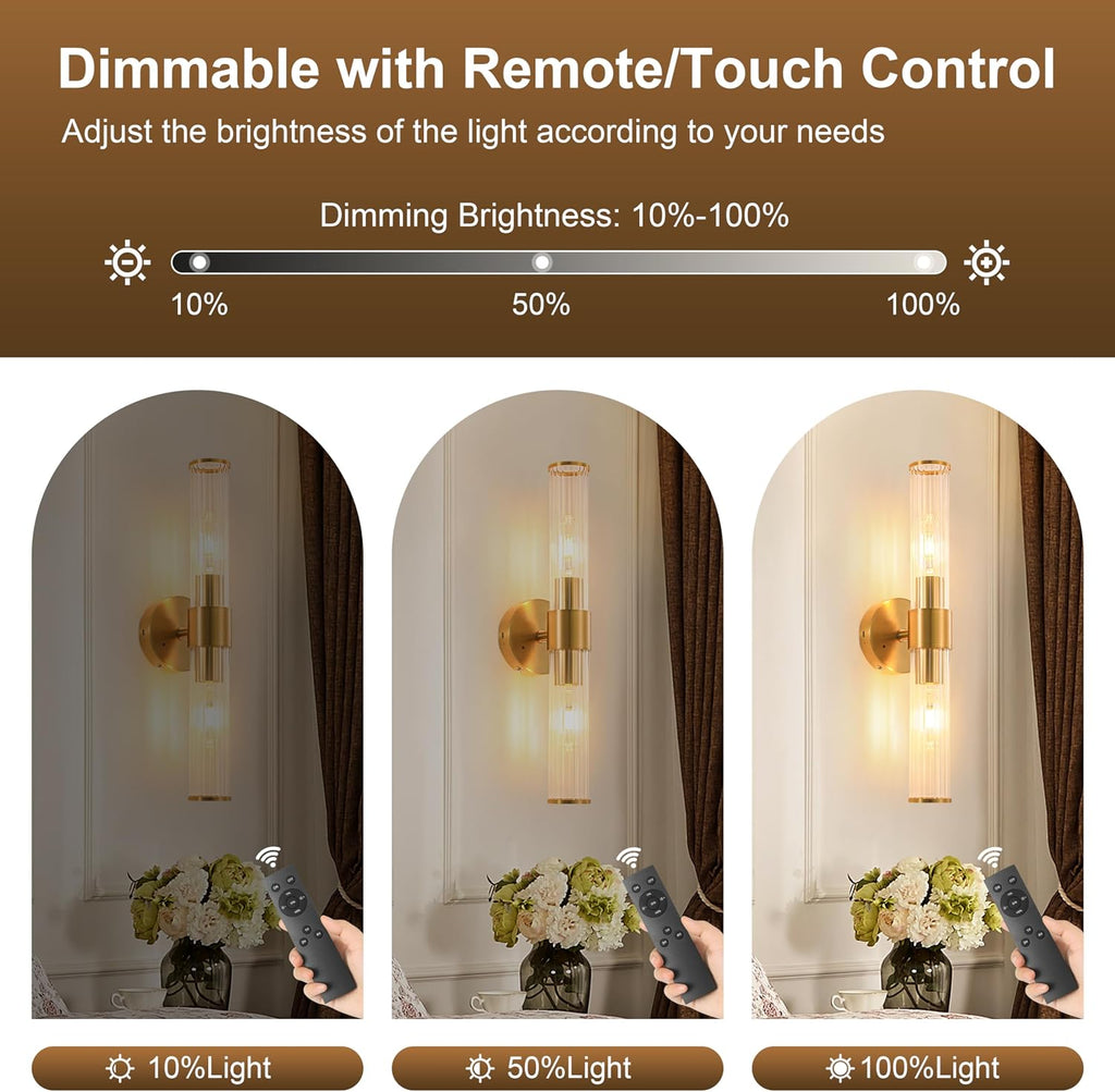 Gold Rechargeable Wall Sconces Set of 2