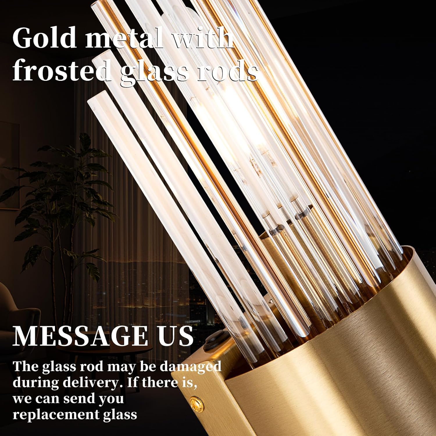 Gold Crystal Battery Wall Sconces Set of 2