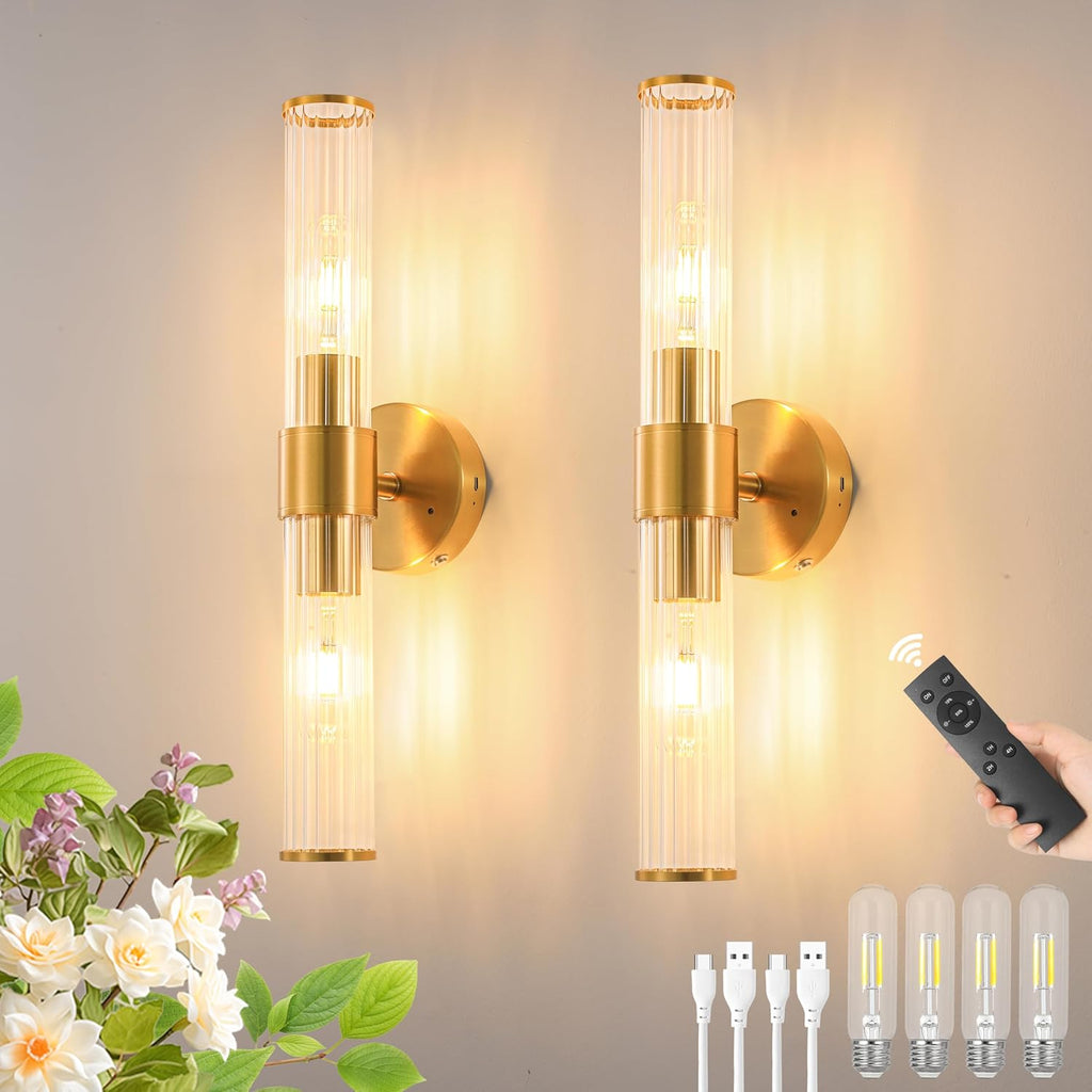 Gold Rechargeable Wall Sconces Set of 2