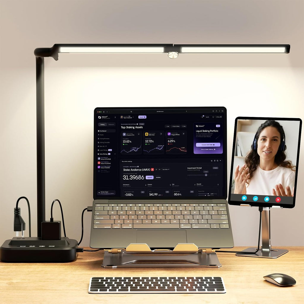 Dual Head Desk Lamp with Outlets & USB Charging