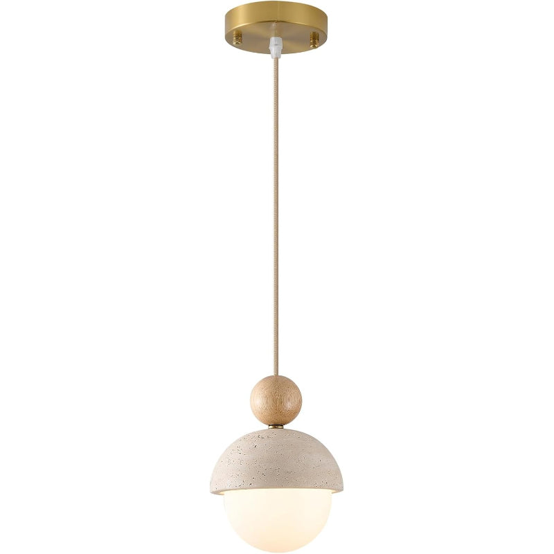 Travertine Wood Brass Pendant Light